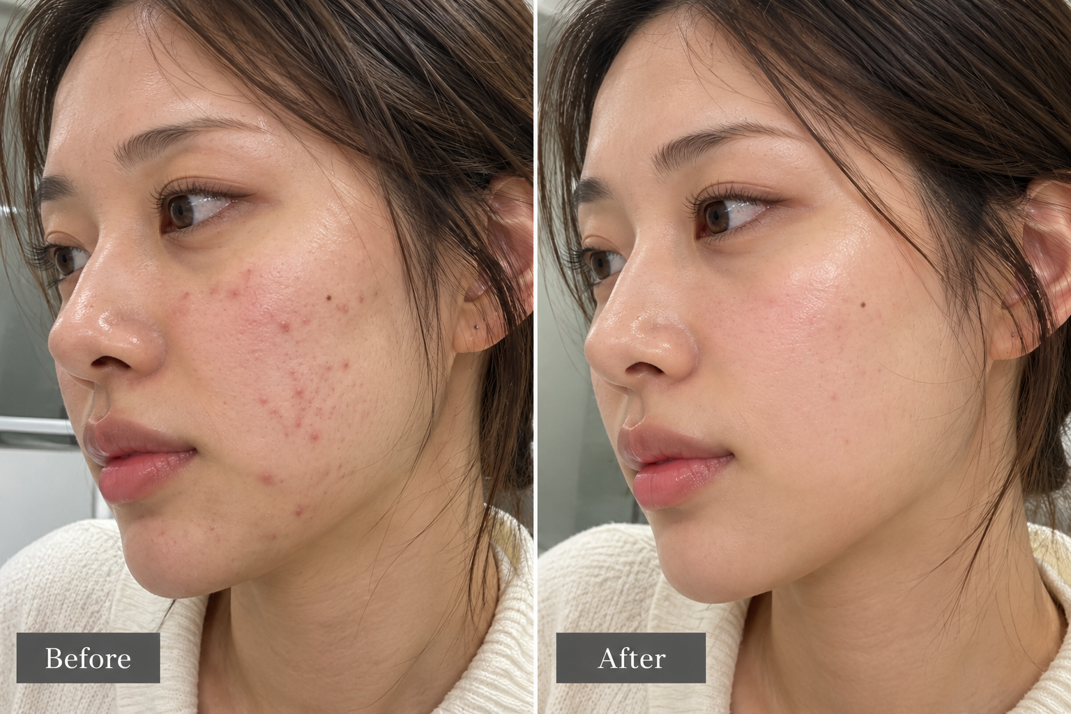 Acne skin before and after comparison